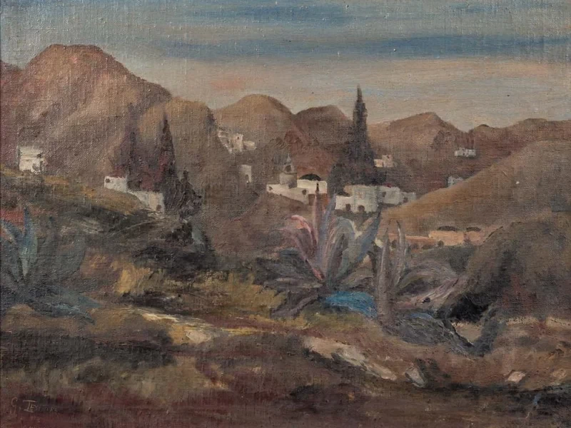1861-Giuseppe Raffaele Tessitore - Paesaggio con villaggio di montagna